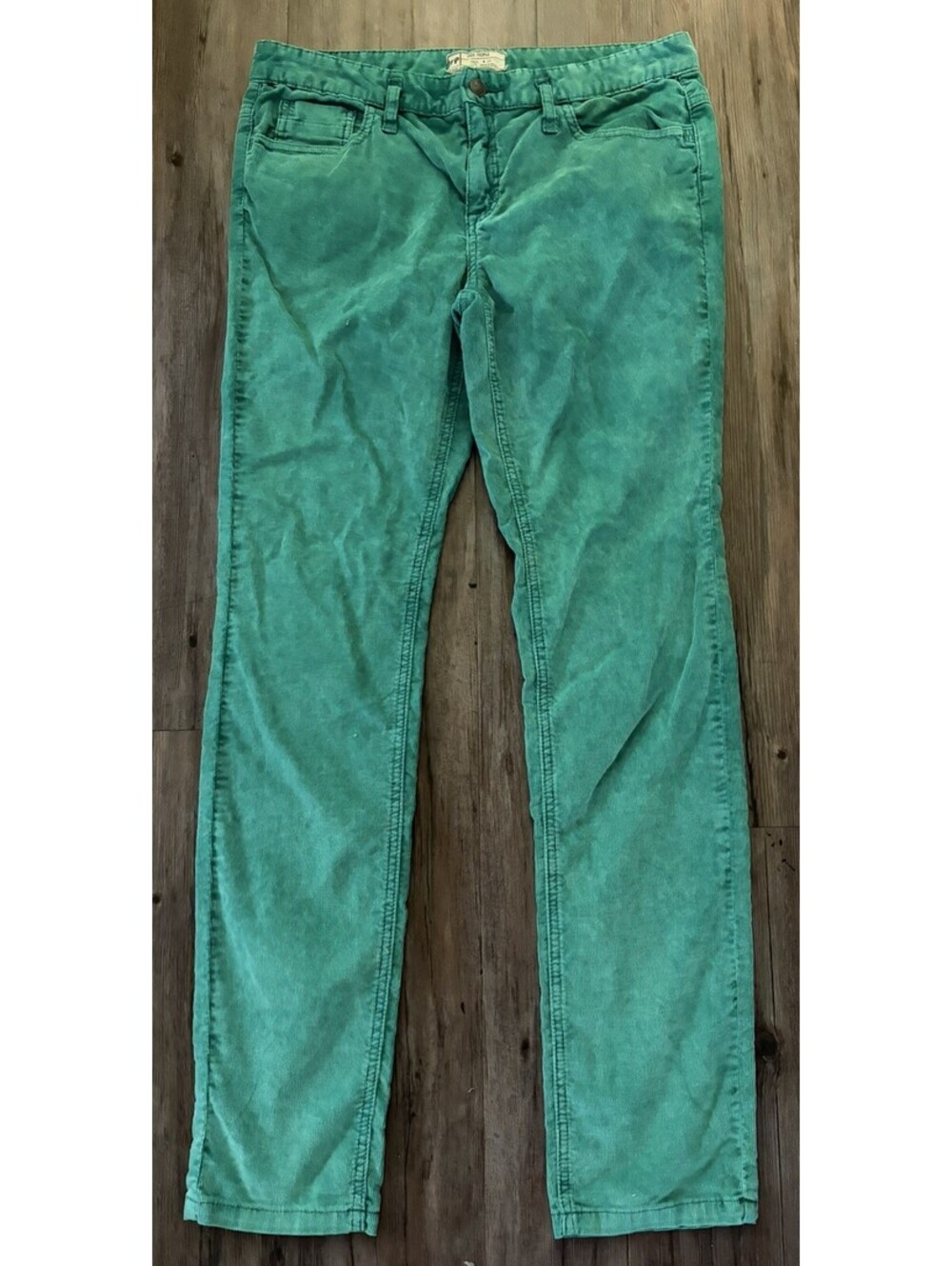 Free People Pants Sz 31 Green Corduroy Low Rise Skinny